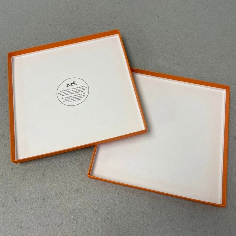 Hermes Scarf Box and Dust Bag Orange Logo Storage Set Empty 9.5x9.5x1